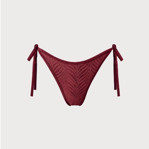 BERLOOK Burgundy Crochet Halter Triangle TOP AND Burgundy Crochet Tie Bottom 07 - Picture 9 of 13
